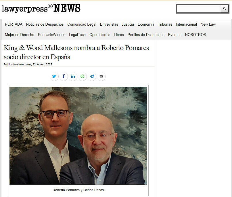 King & Wood Mallesons nombra a Roberto Pomares socio director en Espaa